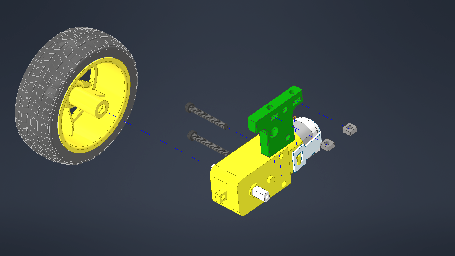 Exploded view of wheel and motor assembly view 1